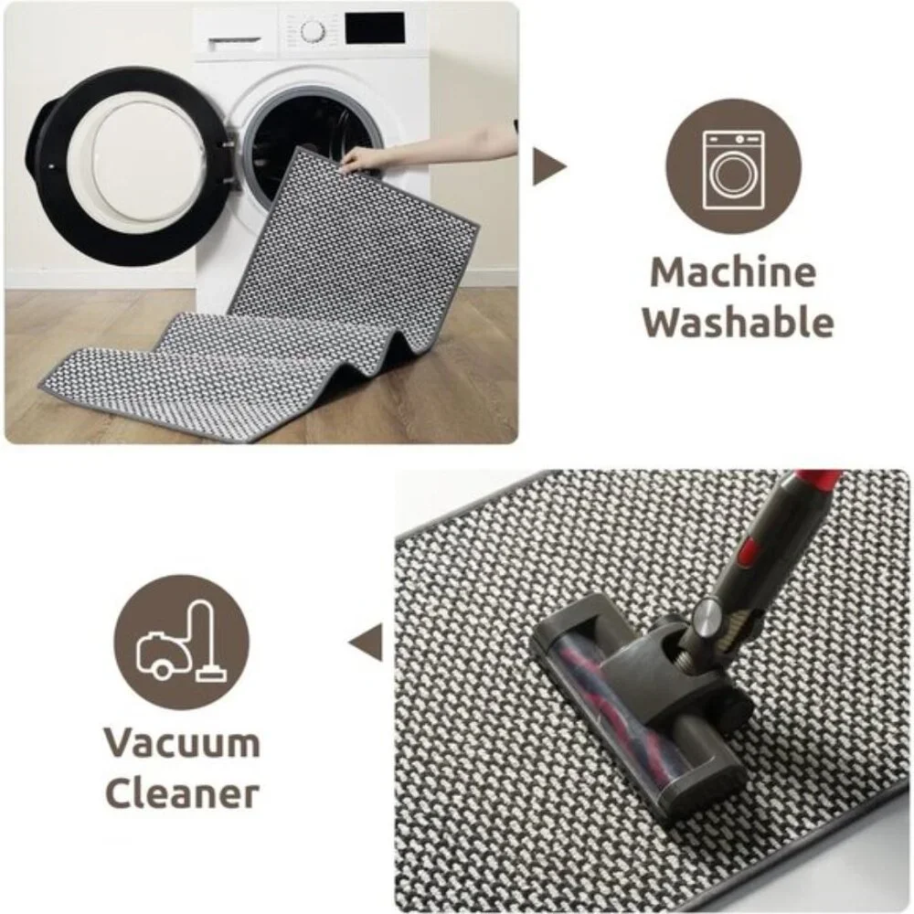 New 20x32In Grey Kitchen Mat, Non Slip Washable Rug Absorbent Runner for Floor